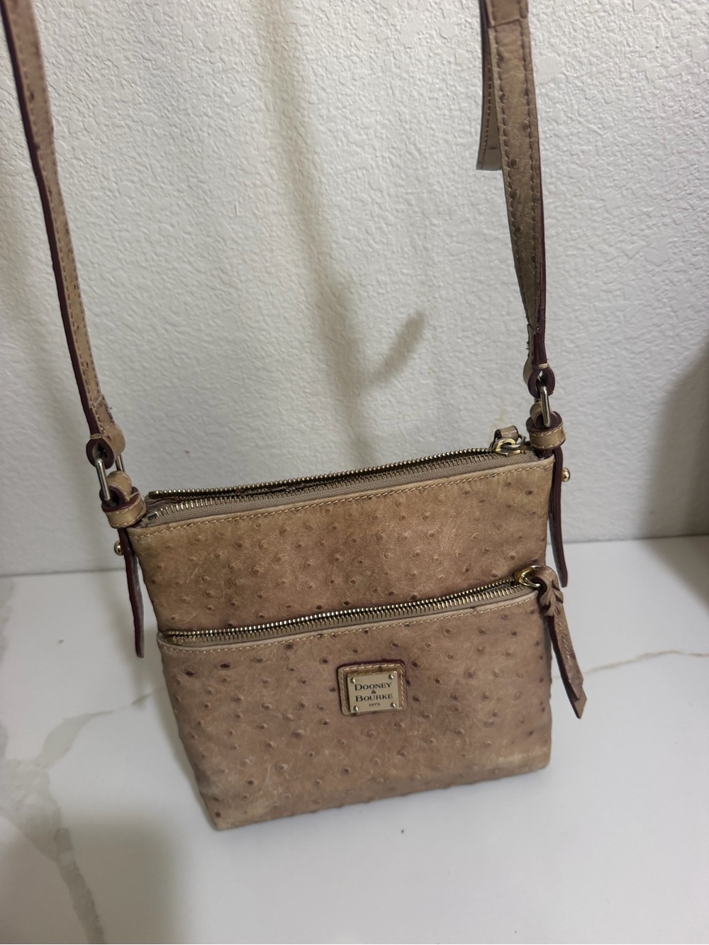 Dooney & Bourke Tan Ostrich-Embossed Crossbody Bag
